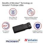 Verbatim PinStripe 128GB USB 3.2 Gen 1 Flash Drive (Black) - Image 6